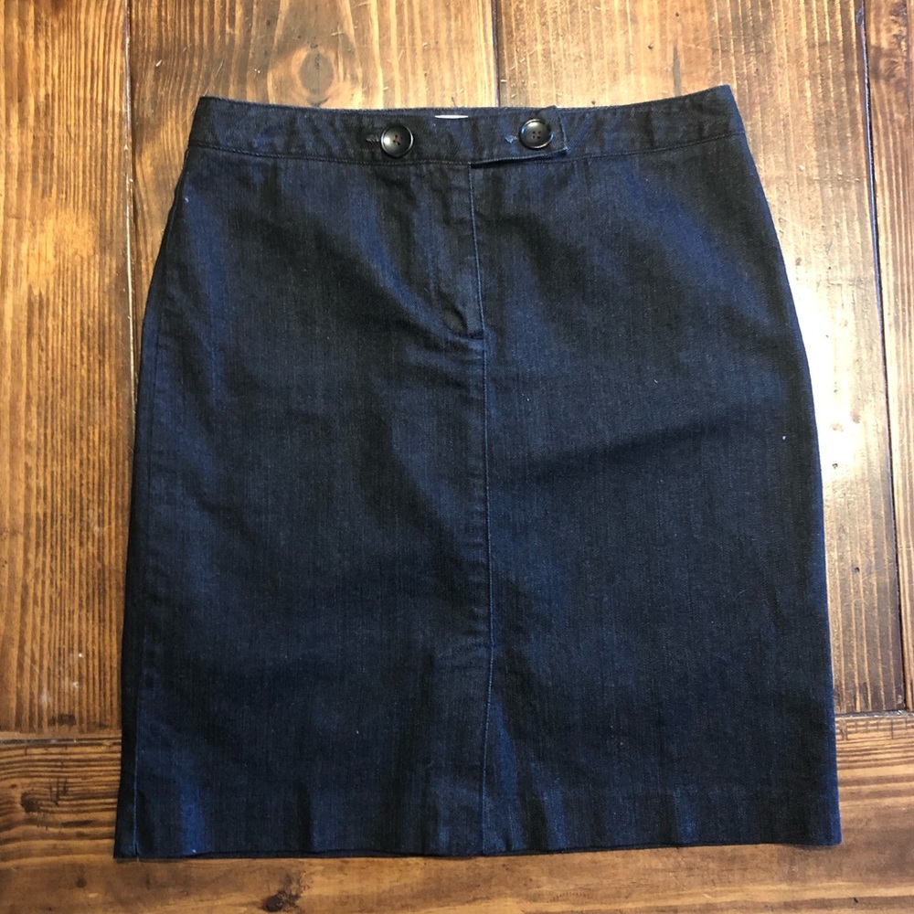 Talbots dark denim skirt with slit in front
